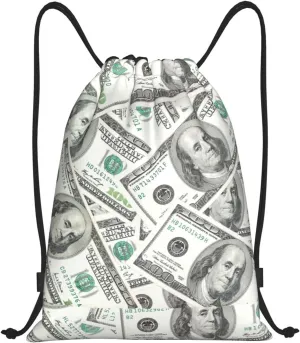 100 Dollars Money Drawstring Bag Sports Sackpack Water Resistant String Bag For Sport Shopping Yoga Gym