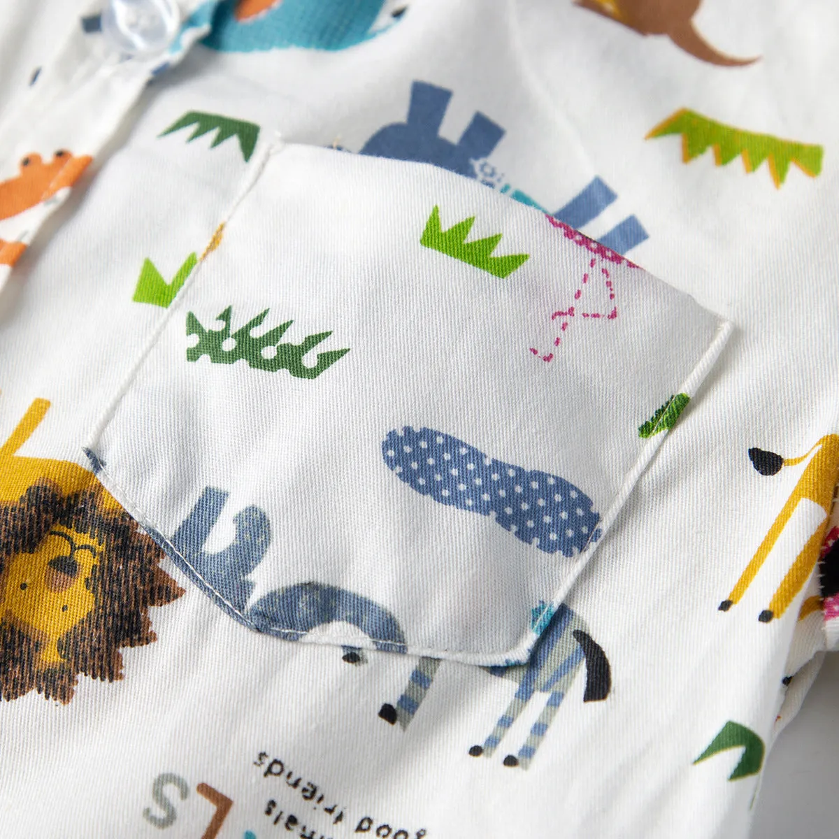 2 Pieces Set Baby Boys Birthday Party Animals Bow Print Rompers And Solid Color Jumpsuits Wholesale 211109204