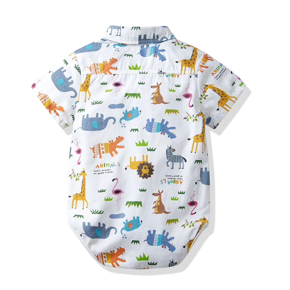 2 Pieces Set Baby Boys Birthday Party Animals Bow Print Rompers And Solid Color Jumpsuits Wholesale 211109204