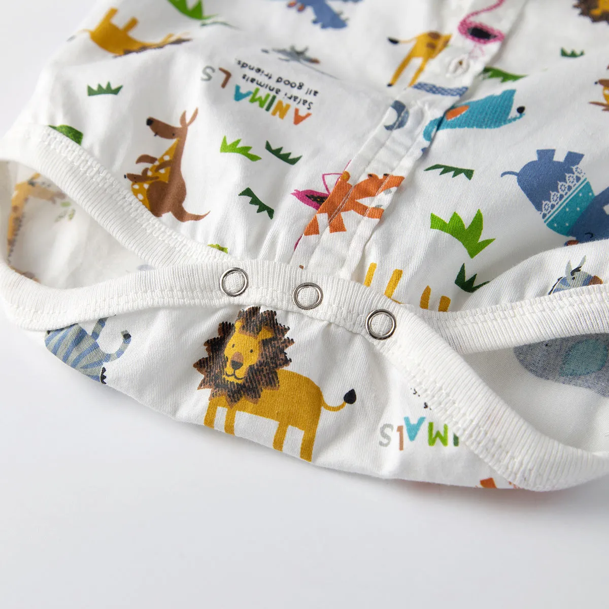 2 Pieces Set Baby Boys Birthday Party Animals Bow Print Rompers And Solid Color Jumpsuits Wholesale 211109204