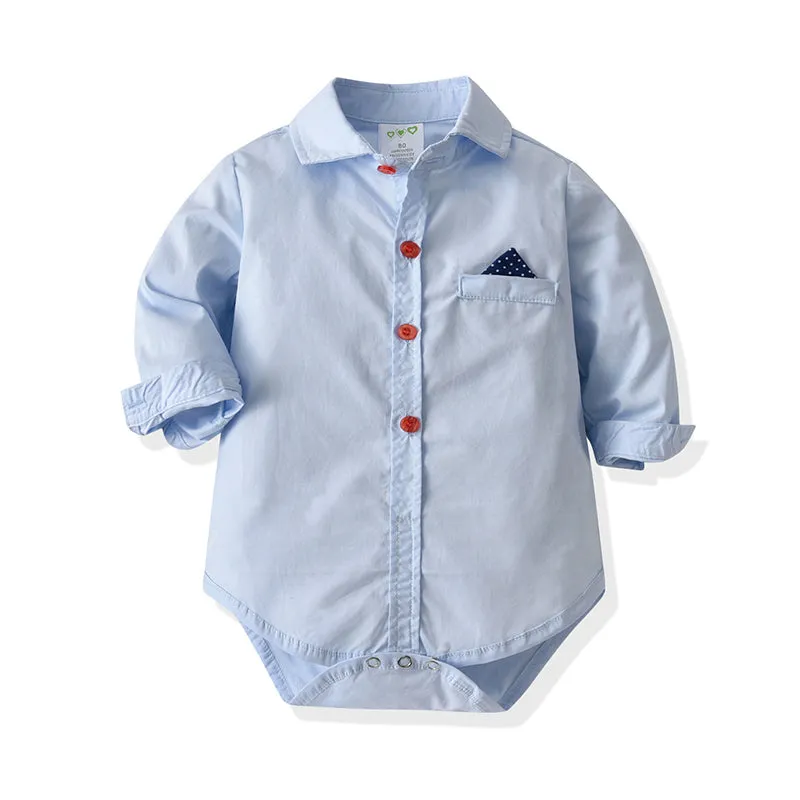 2 Pieces Set Baby Boys Birthday Party Solid Color Bow Shirts And Striped Jumpsuits Wholesale 21110935