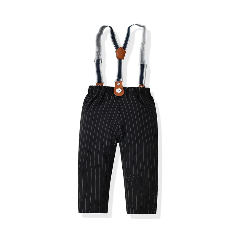 2 Pieces Set Baby Boys Birthday Party Solid Color Bow Shirts And Striped Jumpsuits Wholesale 21110935