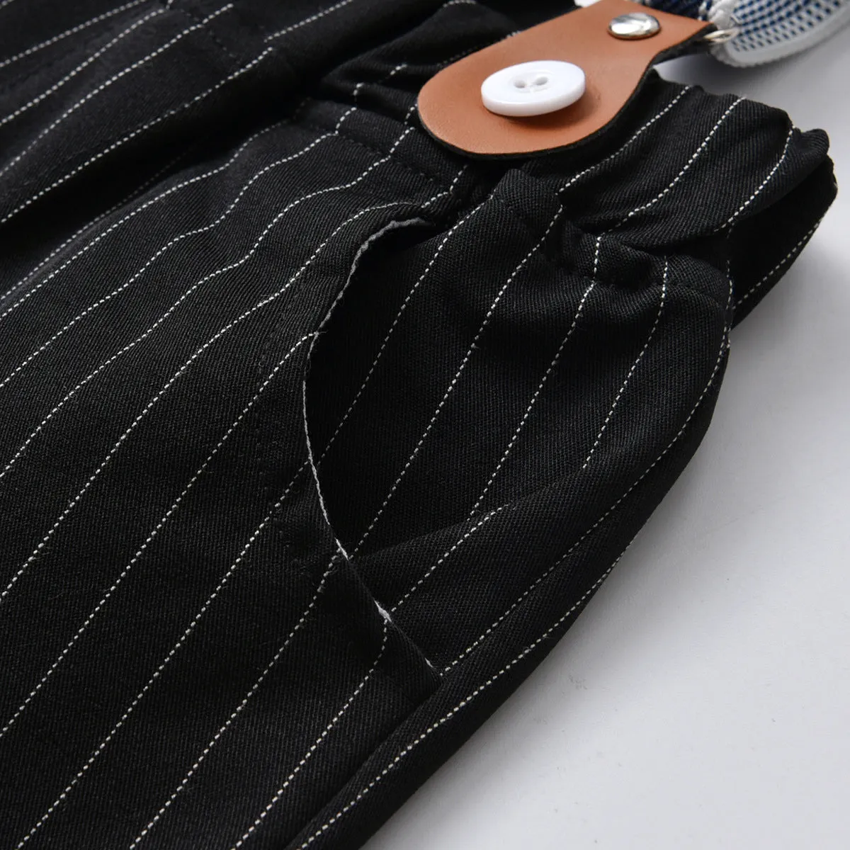 2 Pieces Set Baby Boys Birthday Party Solid Color Bow Shirts And Striped Jumpsuits Wholesale 21110935