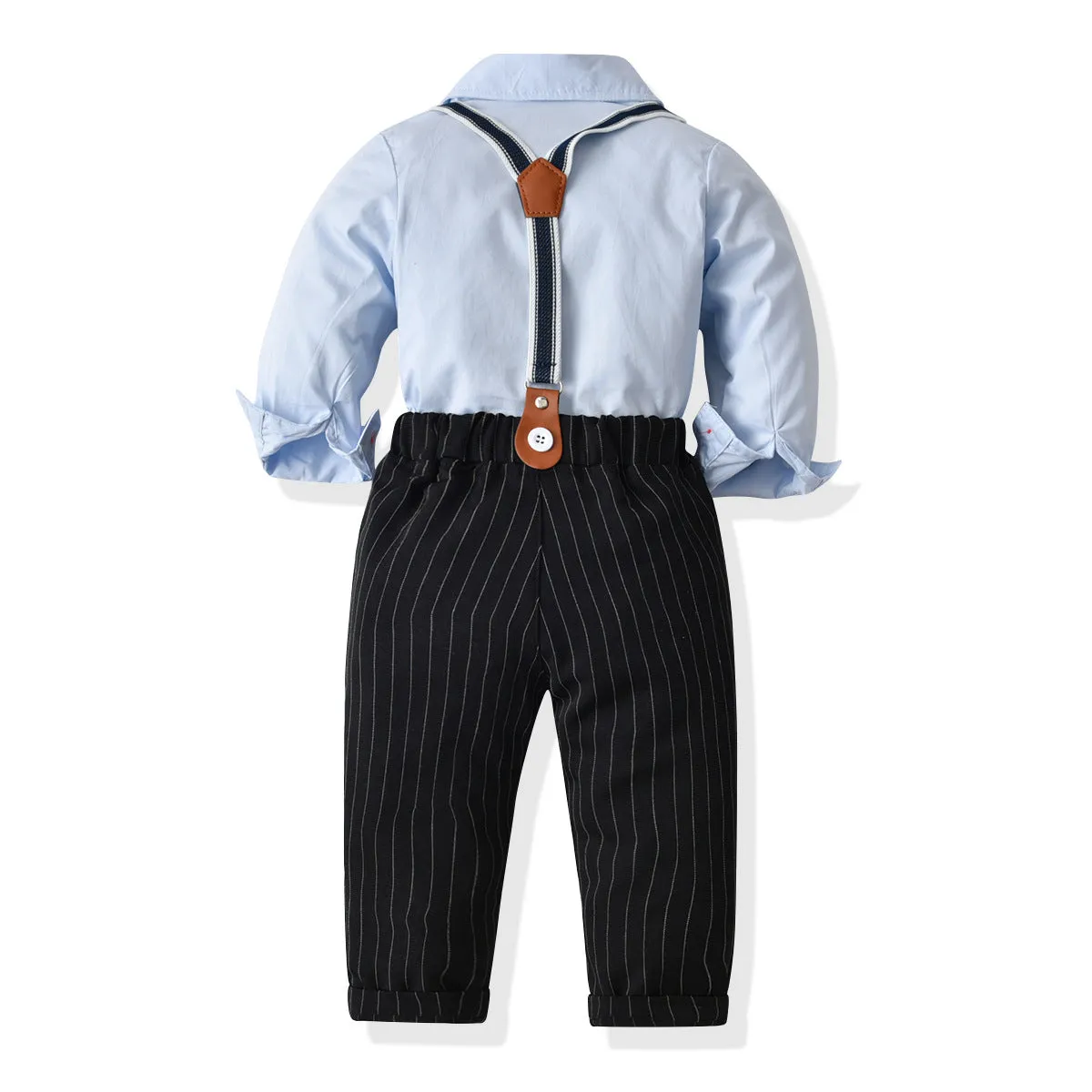2 Pieces Set Baby Boys Birthday Party Solid Color Bow Shirts And Striped Jumpsuits Wholesale 21110935