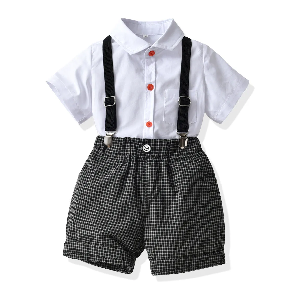 2 Pieces Set Baby Boys Birthday Party Solid Color Checked Bow Rompers Wholesale 220531152