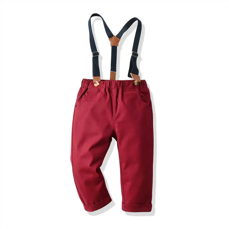 2 Pieces Set Baby Boys Dressy Birthday Party Checked Bow Shirts And Solid Color Jumpsuits Wholesale 211109523