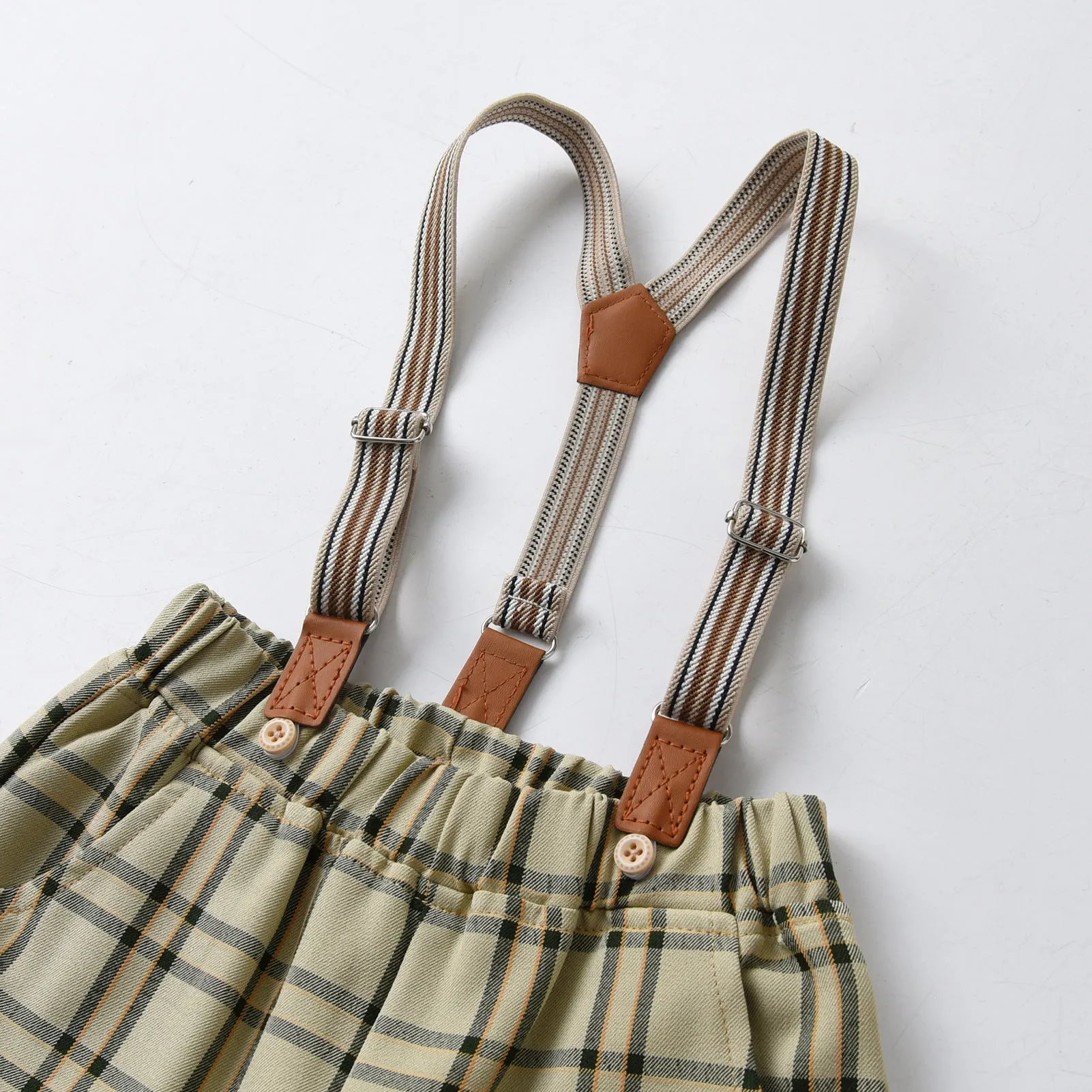 2 Pieces Set Baby Kid Boys Birthday Party Bow Shirts And Checked Rompers Wholesale 230224144