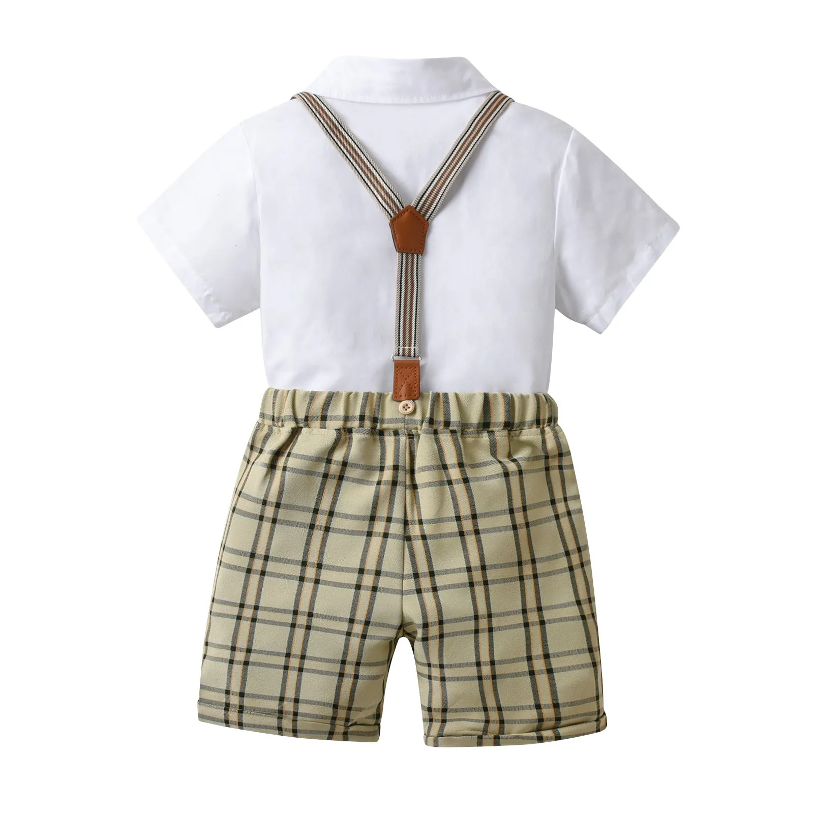 2 Pieces Set Baby Kid Boys Birthday Party Bow Shirts And Checked Rompers Wholesale 230224144