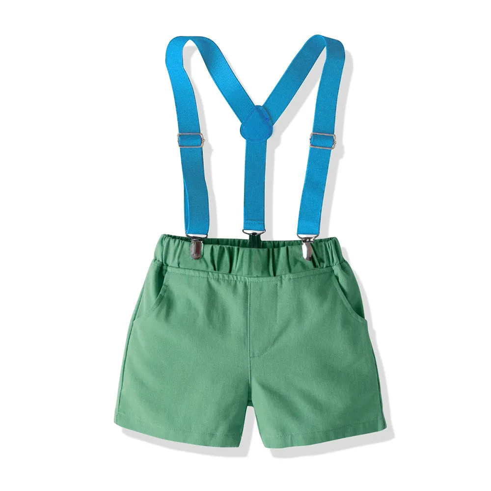 2 Pieces Set Baby Kid Boys Birthday Party Flower Bow Print Shirts And Solid Color Shorts Wholesale 22121482