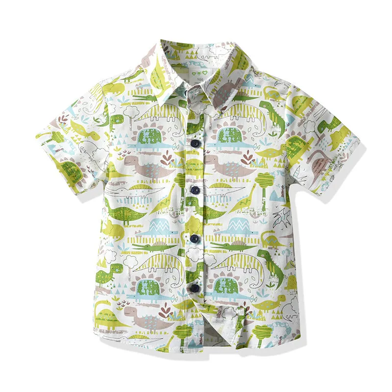 2 Pieces Set Baby Kid Boys Dinosaur Animals Cartoon Print Shirts And Solid Color Rompers Wholesale 211109115