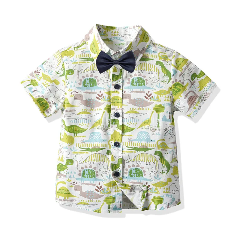 2 Pieces Set Baby Kid Boys Dinosaur Animals Cartoon Print Shirts And Solid Color Rompers Wholesale 211109115