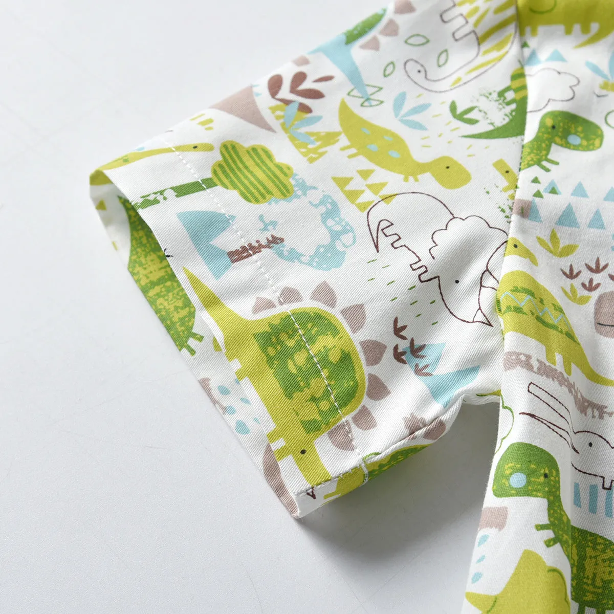 2 Pieces Set Baby Kid Boys Dinosaur Animals Cartoon Print Shirts And Solid Color Rompers Wholesale 211109115
