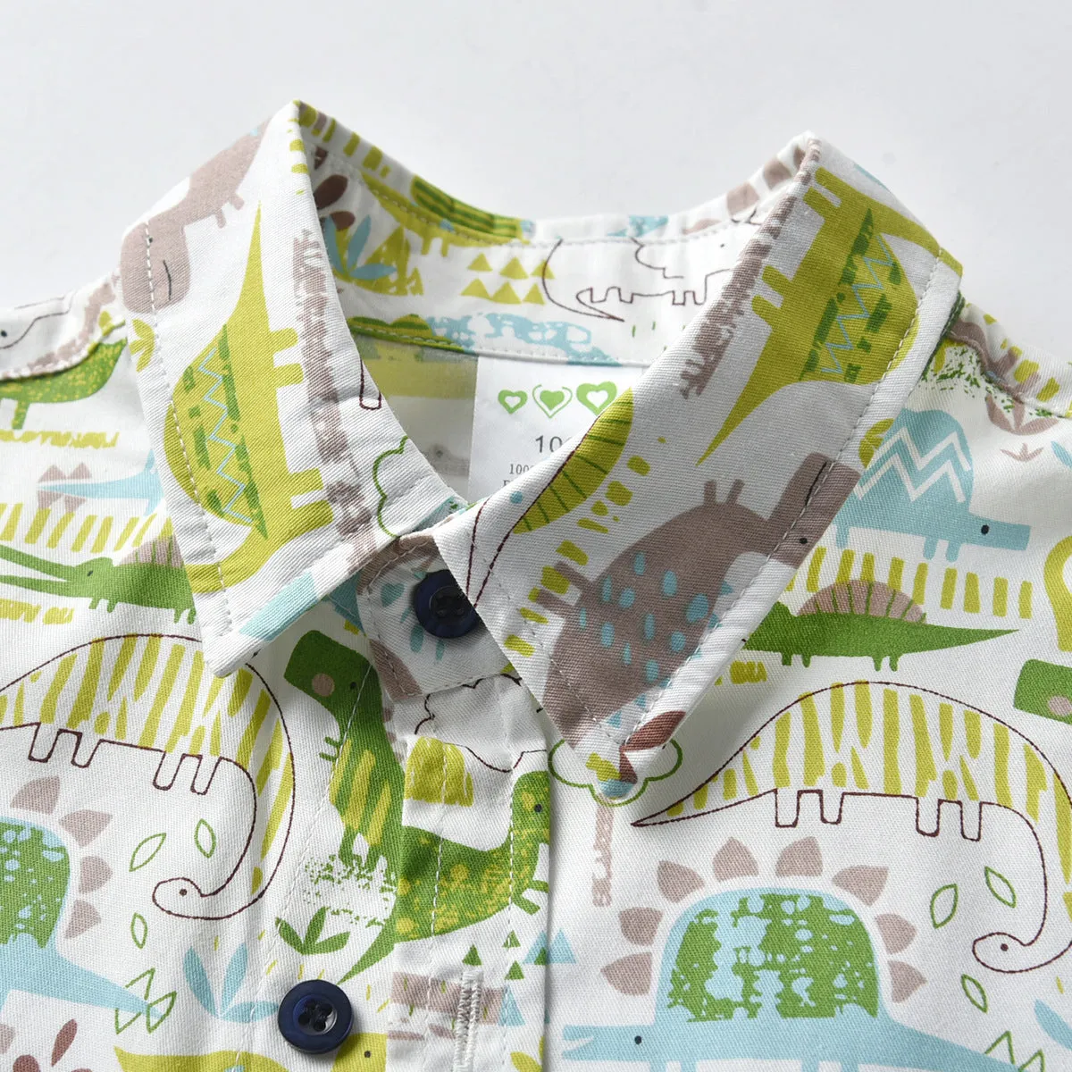 2 Pieces Set Baby Kid Boys Dinosaur Animals Cartoon Print Shirts And Solid Color Rompers Wholesale 211109115