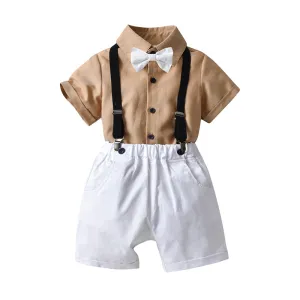 2 Pieces Set Baby Kid Boys Dressy Solid Color Bow Shirts And Rompers Wholesale 22053182