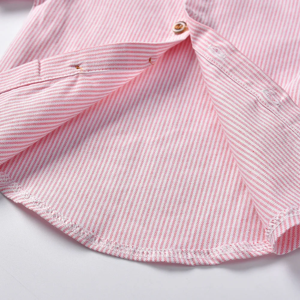 2 Pieces Set Baby Kid Boys Dressy Striped Bow Shirts And Solid Color Shorts Suits Wholesale 220526410