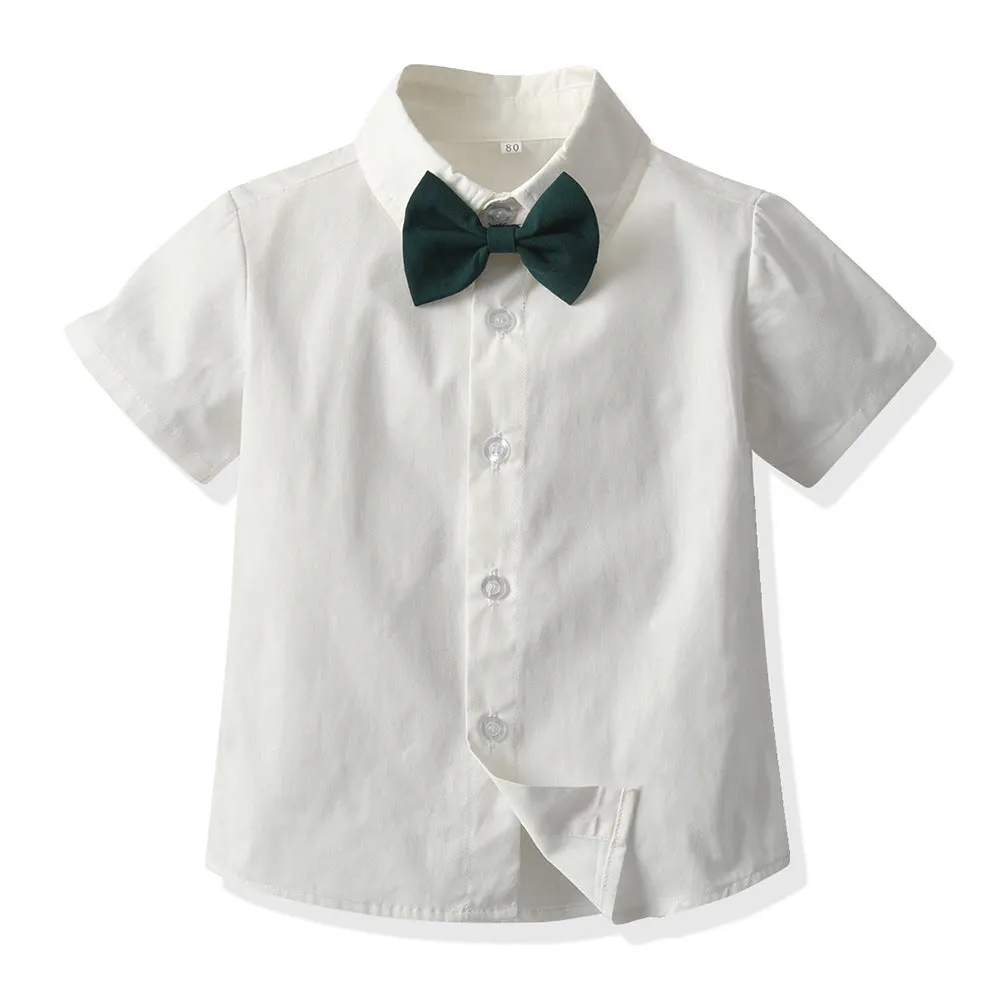 2 Pieces Set Baby Kid Boys Solid Color Bow Shirts And Shorts Wholesale 220407174