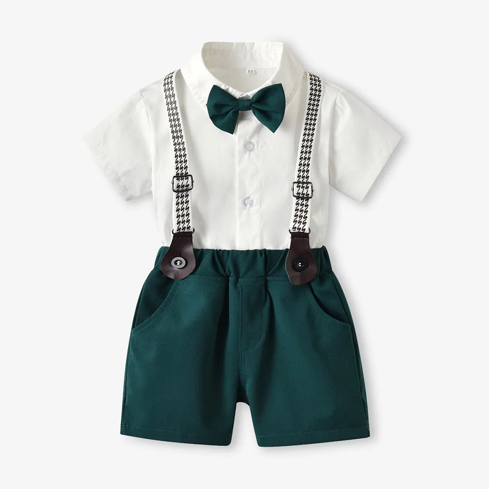 2 Pieces Set Baby Kid Boys Solid Color Bow Shirts And Shorts Wholesale 220407174