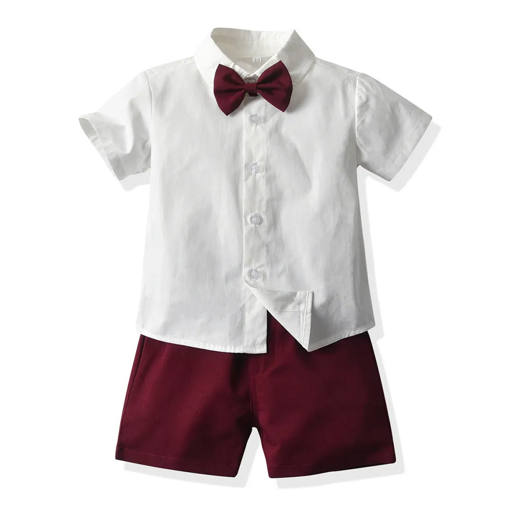 2 Pieces Set Baby Kid Boys Solid Color Bow Shirts And Shorts Wholesale 220407174