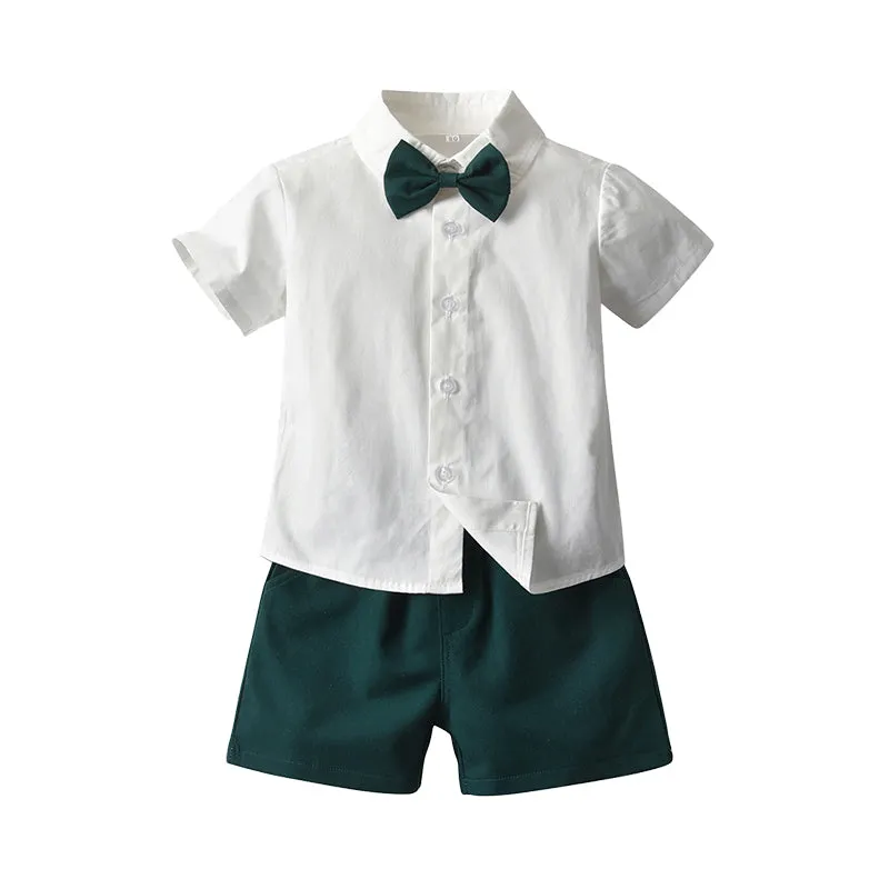 2 Pieces Set Baby Kid Boys Solid Color Bow Shirts And Shorts Wholesale 220407174