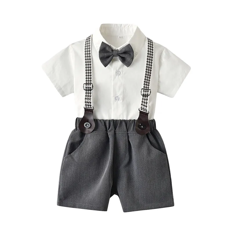 2 Pieces Set Baby Kid Boys Solid Color Bow Shirts And Shorts Wholesale 220407174