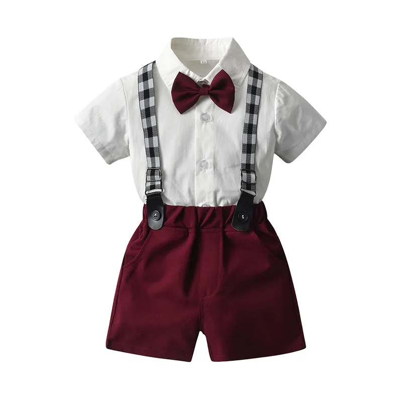 2 Pieces Set Baby Kid Boys Solid Color Bow Shirts And Shorts Wholesale 220407174