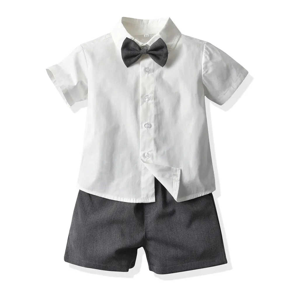 2 Pieces Set Baby Kid Boys Solid Color Bow Shirts And Shorts Wholesale 220407174