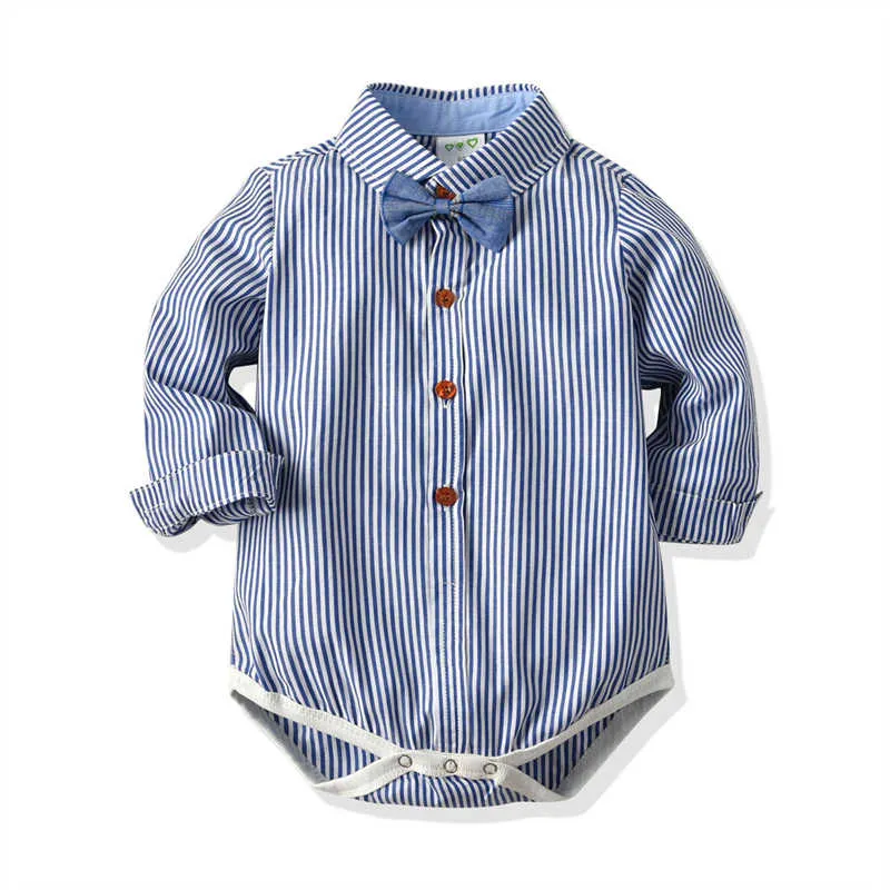 2 Pieces Set Baby Kid Boys Striped Bow Shirts And Solid Color Pants Wholesale 211109361