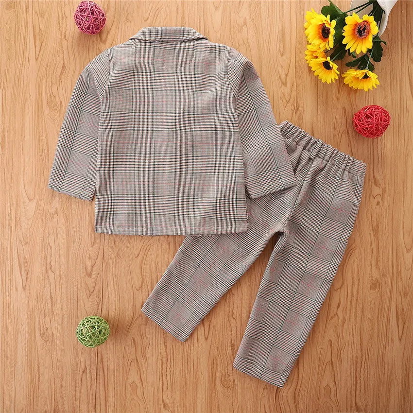 2 Pieces Set Baby Kid Girls Checked Blazers And Trousers Suits Wholesale 220711509