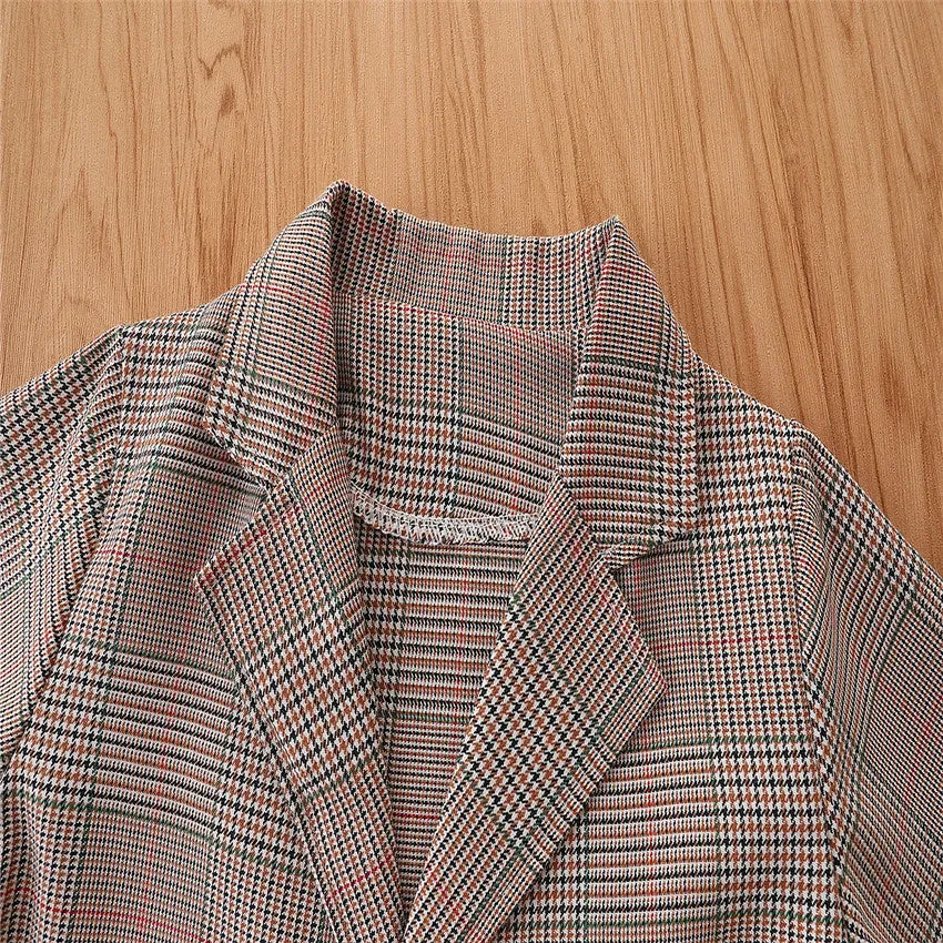 2 Pieces Set Baby Kid Girls Checked Blazers And Trousers Suits Wholesale 220711509