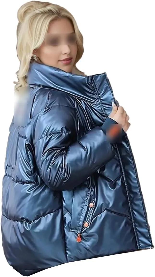2023 Winter Glossy Down Cotton Coat Women Loose Puffer Parkas Warm Cotton-Padded Jacket With Pockets