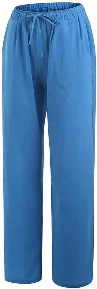 2025 Summer Linen Pants Women High Waisted Lightweight Casual Pants Solid Loose Straight Leg Trousers with Pockets