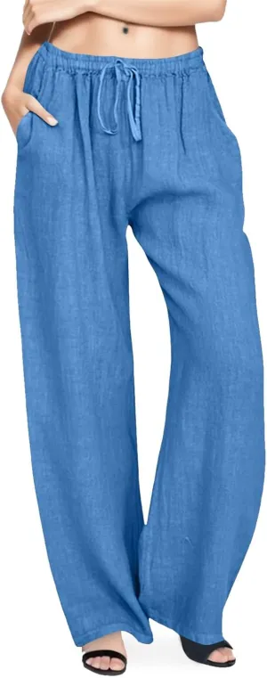 2025 Summer Linen Pants Women High Waisted Lightweight Casual Pants Solid Loose Straight Leg Trousers with Pockets