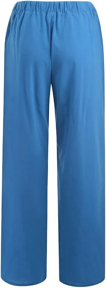 2025 Summer Linen Pants Women High Waisted Lightweight Casual Pants Solid Loose Straight Leg Trousers with Pockets