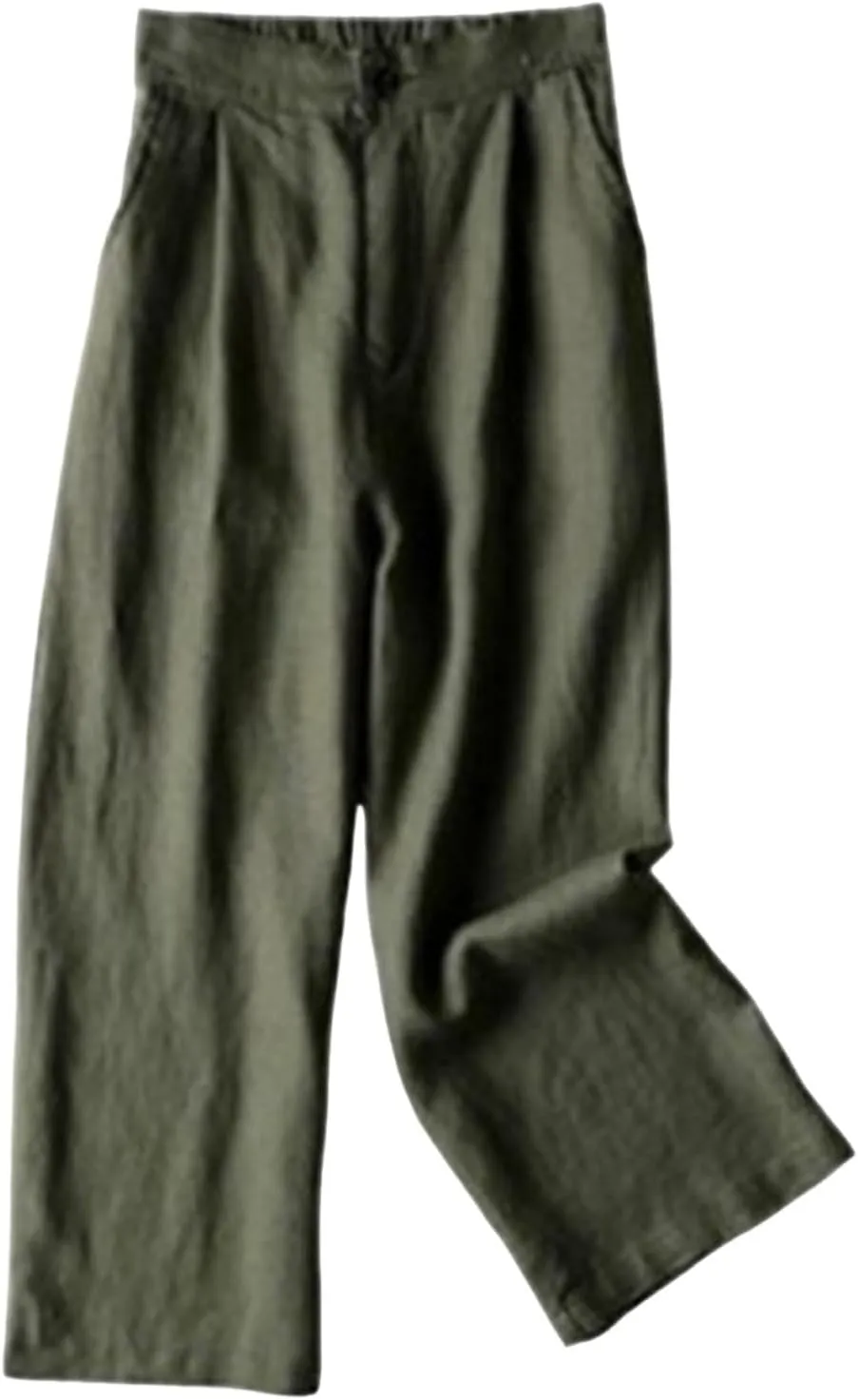 2025 Women Cotton Linen Trousers Elastic Forces Waisted Solid Color Trendy Casual Cropped Lounge Pants with Pockets