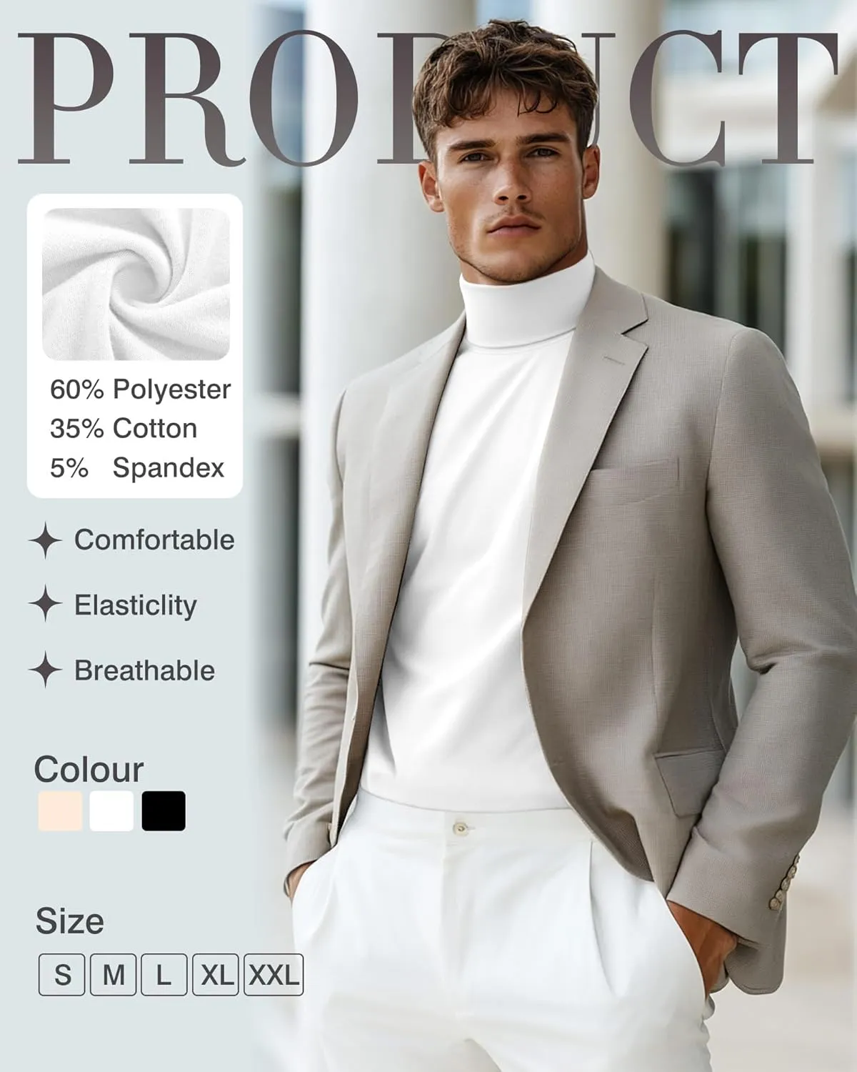 3 Pack Men's Turtleneck T Shirts, Cotton Short Sleeve Mock Neck Undershirt Summer Casual Basic Pullover Tops