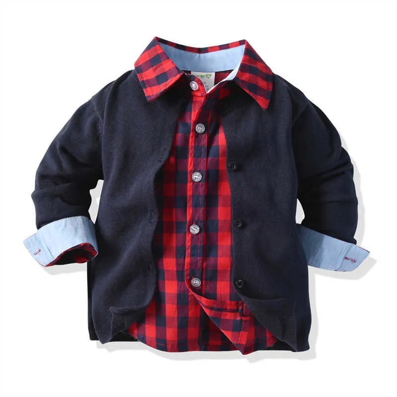 3 Pieces Set Baby Kid Boys Dressy Birthday Party Checked Bow Shirts And Solid Color Cardigan And Pants Wholesale 211109517