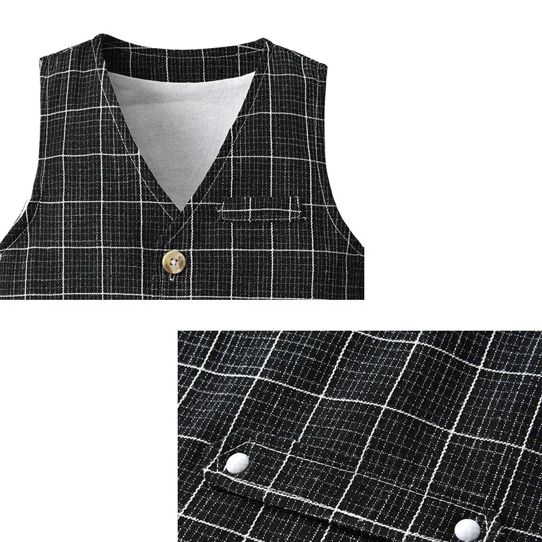 3 Pieces Set Baby Kid Boys Dressy Solid Color Bow Shirts Checked Vests Waistcoats And Trousers Suits Wholesale 221206211