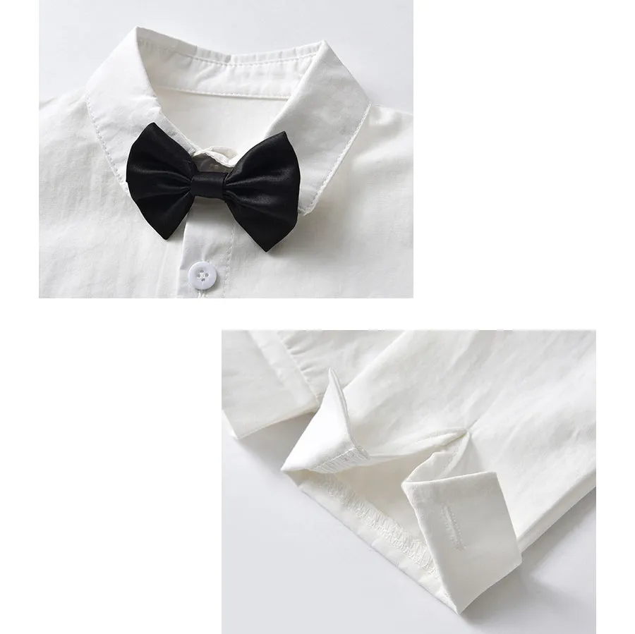 3 Pieces Set Baby Kid Boys Dressy Solid Color Bow Shirts Checked Vests Waistcoats And Trousers Suits Wholesale 221206211