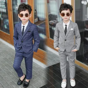 4 Pieces Set Baby Kid Boys Dressy Birthday Party Solid Color Shirts And Checked Jackets Outwears And Pants And Bow Others accessories Wholesale 22061316