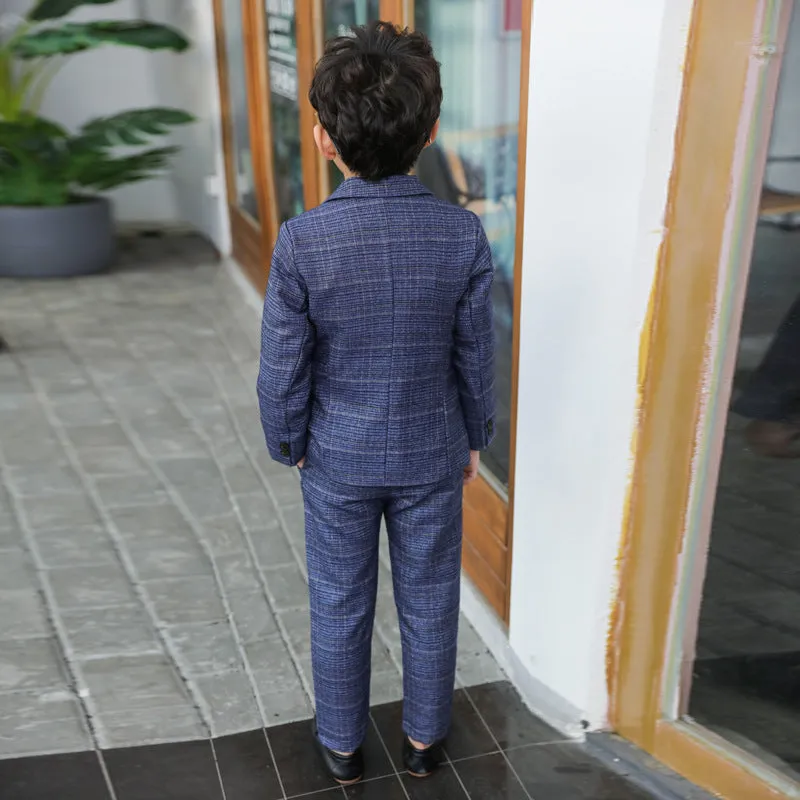 4 Pieces Set Baby Kid Boys Dressy Birthday Party Solid Color Shirts And Checked Jackets Outwears And Pants And Bow Others accessories Wholesale 22061316