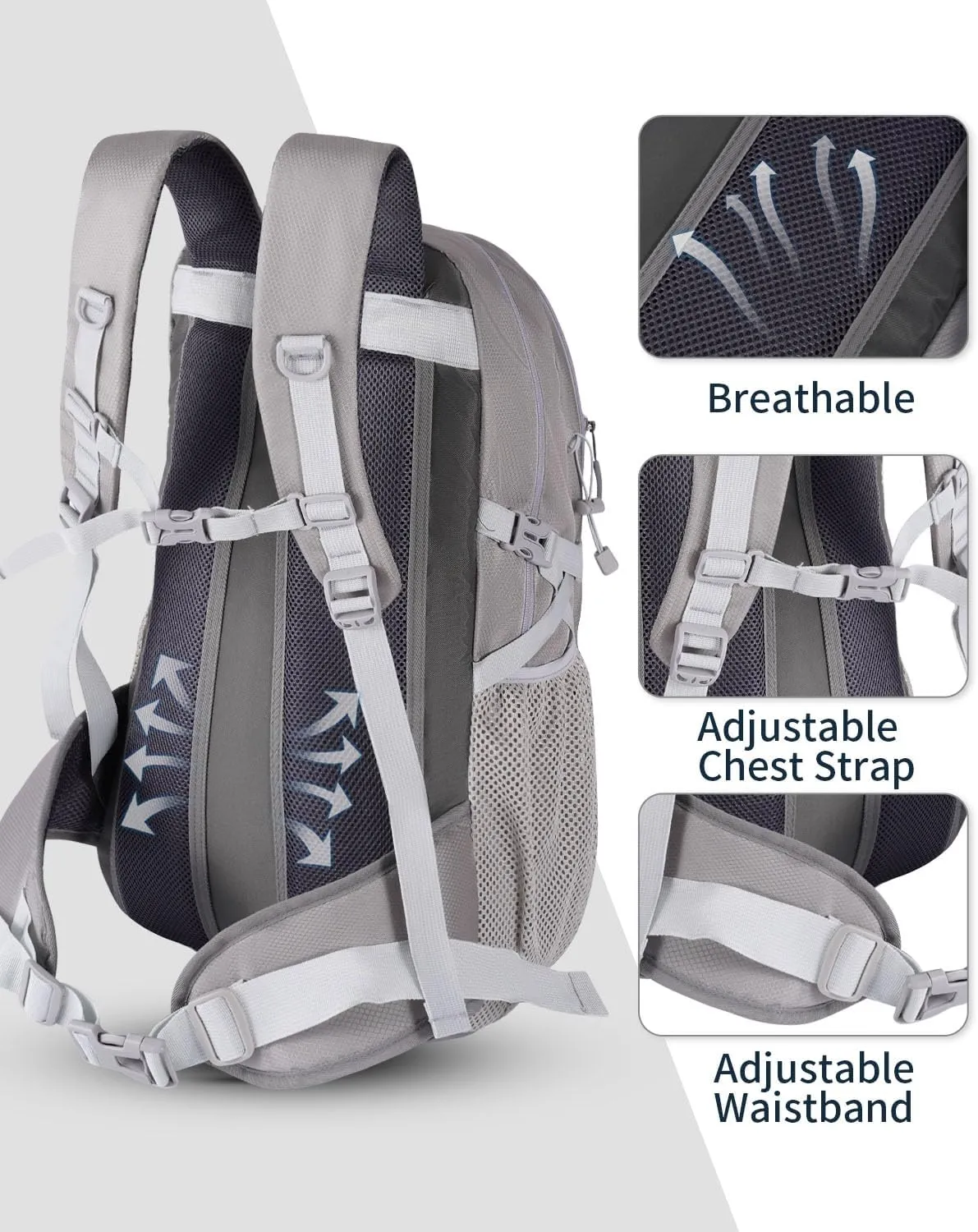 40L Hiking Backpack Lightweight Water Resistant Camping Outdoor Sport Trekking Travel Daypack for Men WomenGrey A