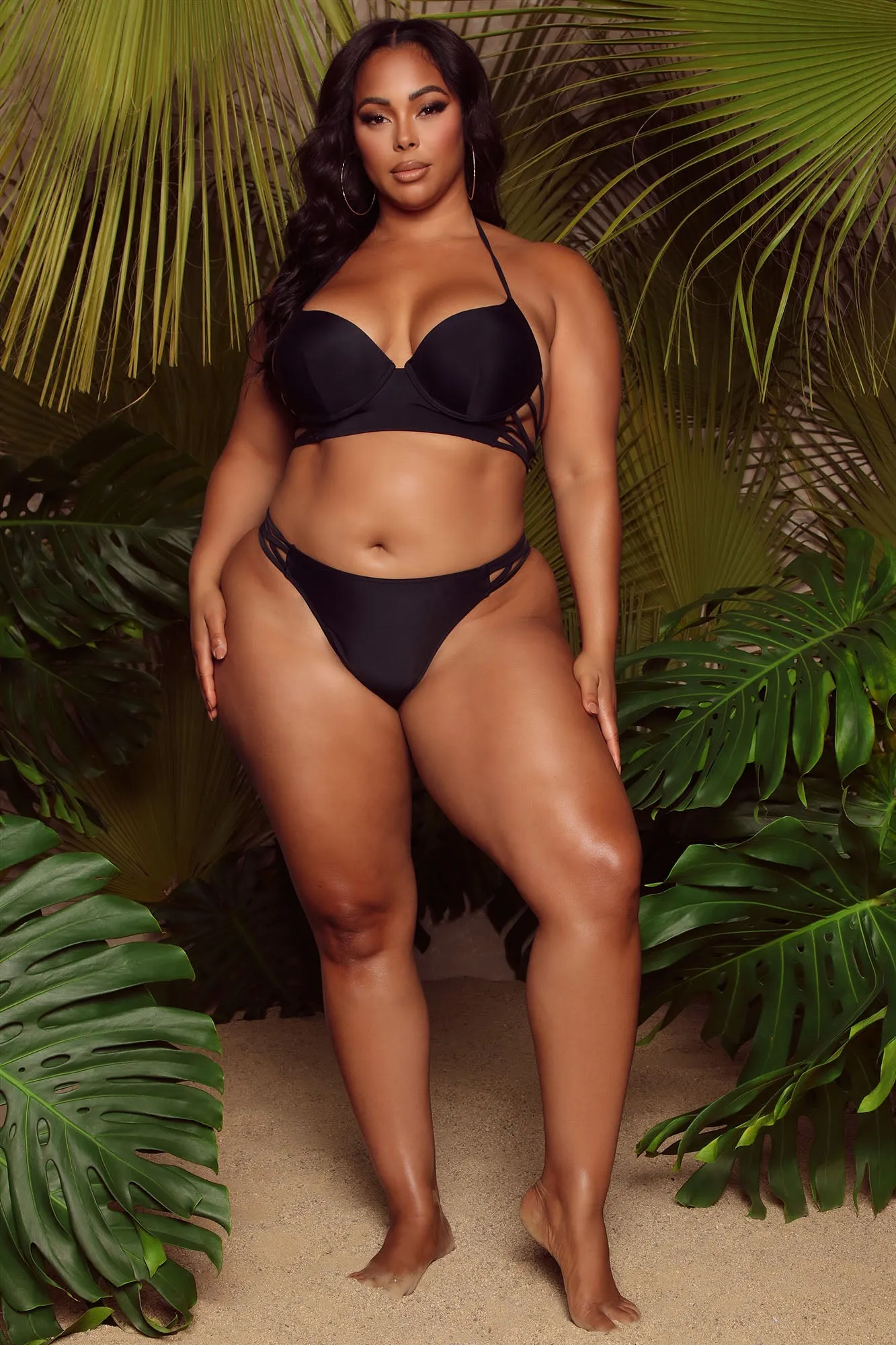 A Destination Strappy Halter 2 Piece Bikini - Black