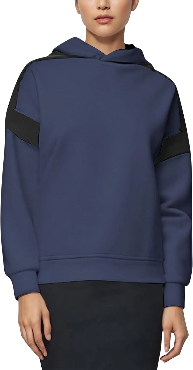 ABOCIW Womens Fleece Oversized Hoodie Sweatshirt Colour Block Panelling Long Sleeve Sweaters Pullover Tops
