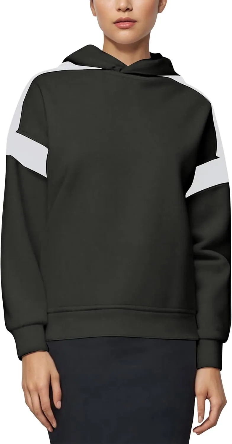 ABOCIW Womens Fleece Oversized Hoodie Sweatshirt Colour Block Panelling Long Sleeve Sweaters Pullover Tops