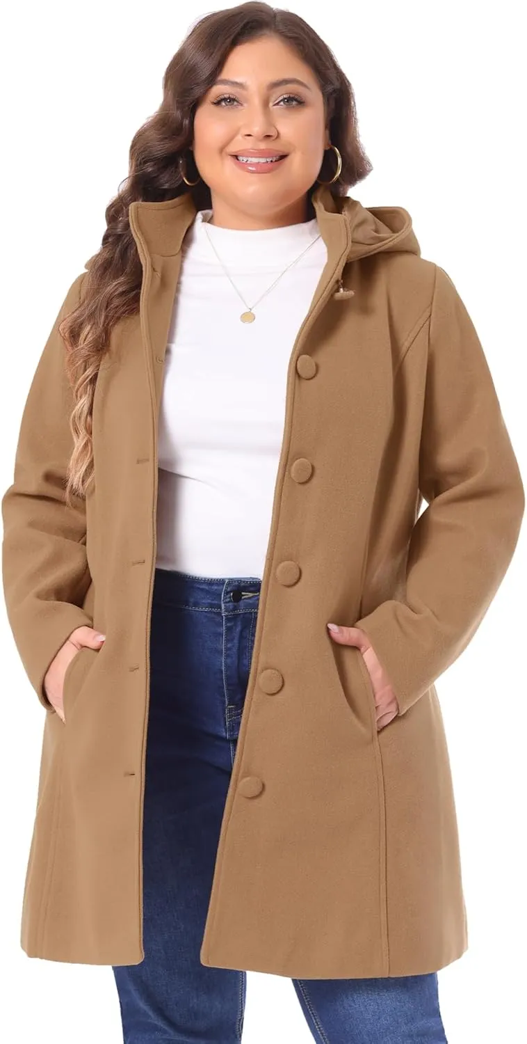 Agnes Orinda Peacoat for Women Plus Size Elegant Single Breasted Detachable Hooded Overcoat Trench Coat Jacket