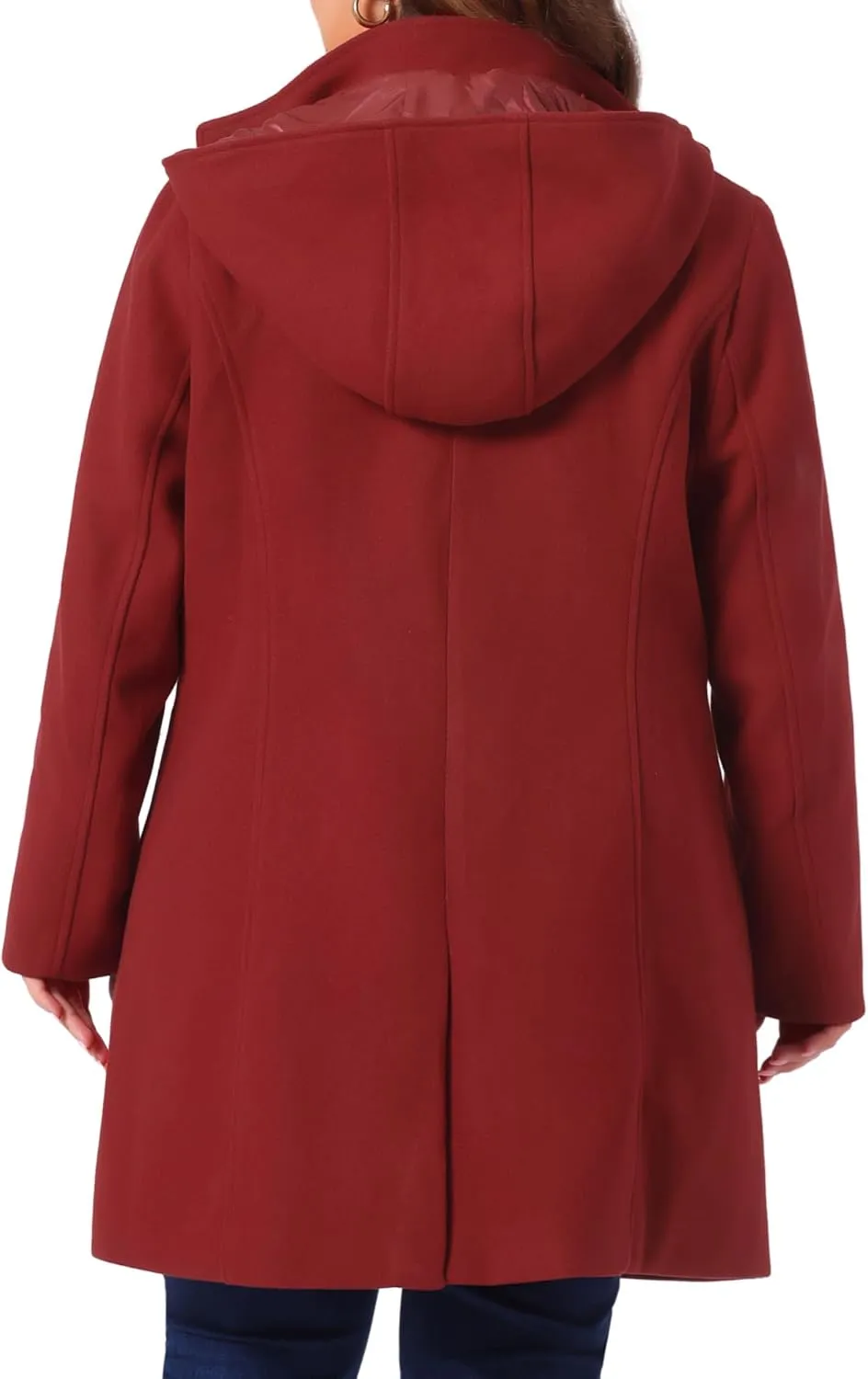 Agnes Orinda Peacoat for Women Plus Size Elegant Single Breasted Detachable Hooded Overcoat Trench Coat Jacket