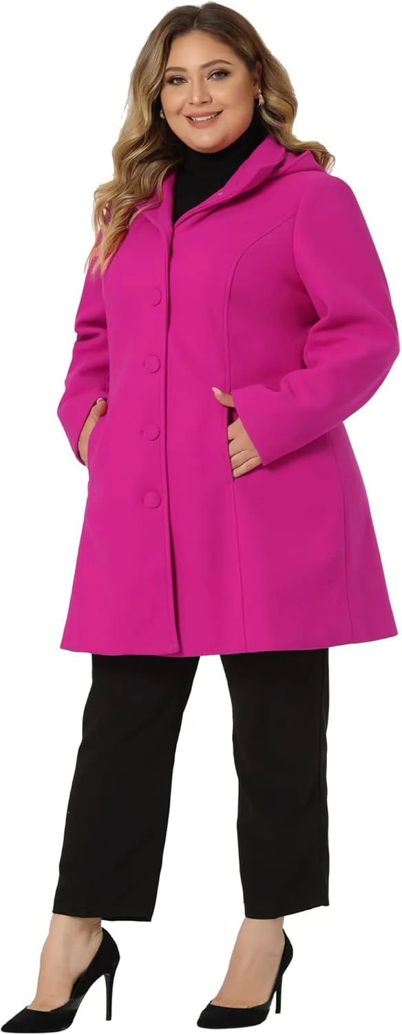 Agnes Orinda Peacoat for Women Plus Size Elegant Single Breasted Detachable Hooded Overcoat Trench Coat Jacket