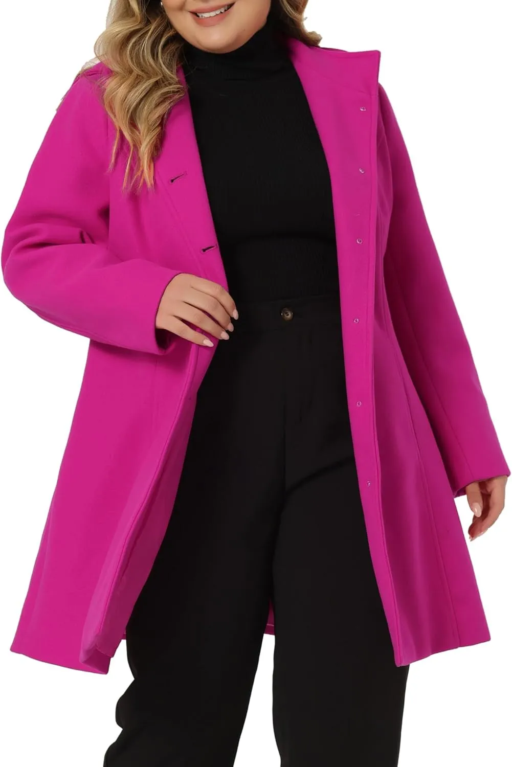 Agnes Orinda Peacoat for Women Plus Size Elegant Single Breasted Detachable Hooded Overcoat Trench Coat Jacket