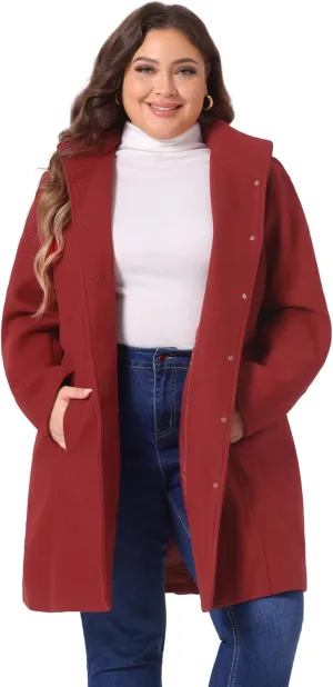 Agnes Orinda Peacoat for Women Plus Size Elegant Single Breasted Detachable Hooded Overcoat Trench Coat Jacket
