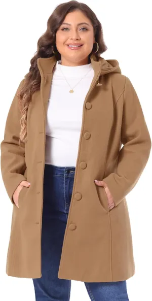 Agnes Orinda Peacoat for Women Plus Size Elegant Single Breasted Detachable Hooded Overcoat Trench Coat Jacket